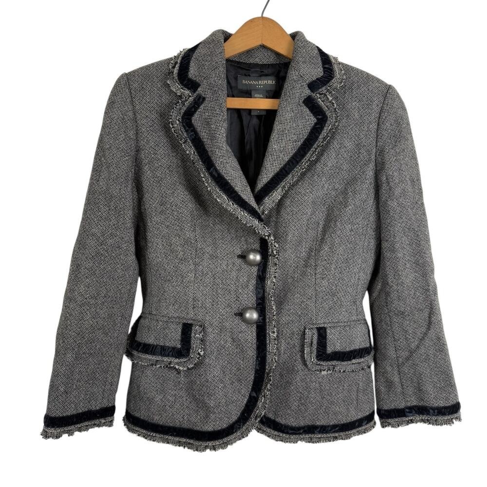 Vintage Y2K Banana Republic Women Jacket Blazer 4 Fringe Wool Velvet Academia